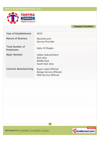 - Company Factsheet -


Year of Establishment    2010

Nature of Business       Manufacturer
                         Serv...