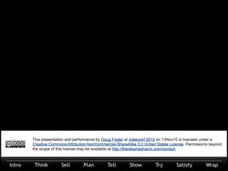 This presentation and performance is under a Creative Commons Attribution-NonCommercial-ShareAlike 3.0 United States License. Additional permissions may
be requested at http://theideamechanic.com/contact.
 