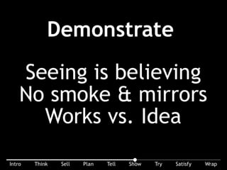 Nothing proves the truth like a convincing demonstration. See is believing. No smoke & mirrors. Is it real or just an idea?
 