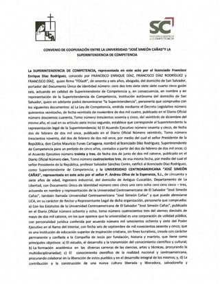 Convenio entre la Universidad Centroamericana "José Simeón Cañas" y la Superintendencia de Competencia