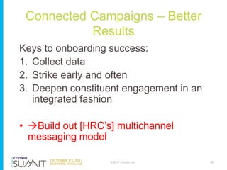 Connected Campaigns – Better
           Results
Keys to onboarding success:
1. Collect data
2. Strike early and often
3. D...