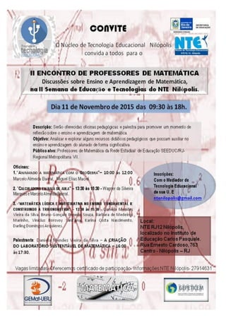 Convite II ENCONTRO DE PROFESSORES DE MATEMÁTICA