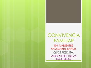 CONVIVENCIA
FAMILIAR
EN AMBIENTES
FAMILIARES SANOS
QUE PRESENTA:
MIREYA EDITH SILVA
ESCOBEDO
 