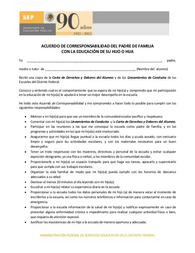 Acta De Compromiso Padres De Familia acuerdo alumno padre de familia