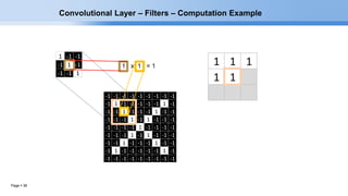 Page  38
1 1 1
1 1
1 -1 -1
-1 1 -1
-1 -1 1
-1 -1 -1 -1 -1 -1 -1 -1 -1
-1 1 -1 -1 -1 -1 -1 1 -1
-1 -1 1 -1 -1 -1 1 -1 -1
-1 -1 -1 1 -1 1 -1 -1 -1
-1 -1 -1 -1 1 -1 -1 -1 -1
-1 -1 -1 1 -1 1 -1 -1 -1
-1 -1 1 -1 -1 -1 1 -1 -1
-1 1 -1 -1 -1 -1 -1 1 -1
-1 -1 -1 -1 -1 -1 -1 -1 -1
Convolutional Layer – Filters – Computation Example
 
