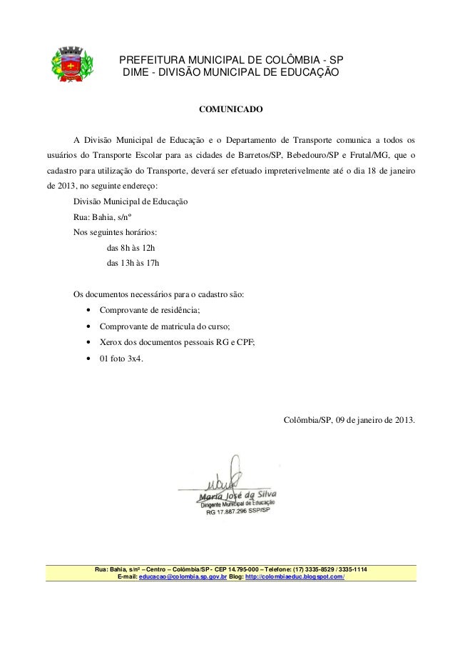 Transporte Escolar comunicado