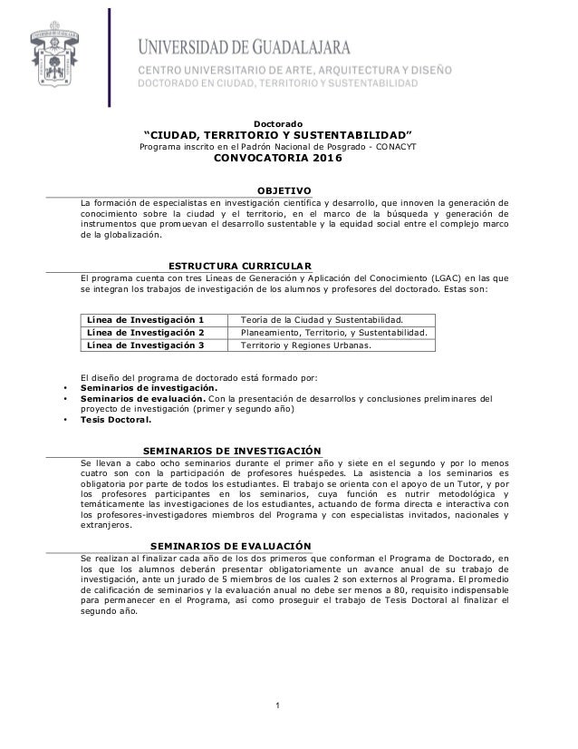 Convocatoria 2016 del Doctorado en Ciudad, Territorio y 