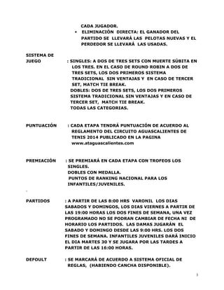 CADA JUGADOR. 
 ELIMINACIÓN DIRECTA: EL GANADOR DEL 
PARTIDO SE LLEVARÁ LAS PELOTAS NUEVAS Y EL 
PERDEDOR SE LLEVARÁ LAS ...