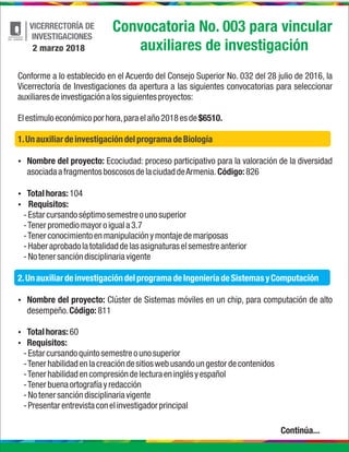 VICERRECTORÍA DE
INVESTIGACIONES
Conforme a lo establecido en el Acuerdo del Consejo Superior No. 032 del 28 julio de 2016...