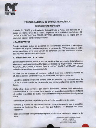 Convocatoria al Premio de Crónica Periodística Pedro Rivero M.