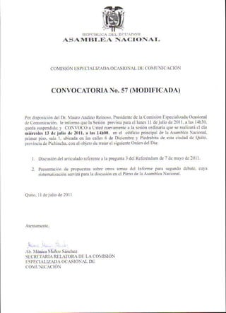 Convocatoria No.57 Modificada de la Comisión Ocasional de Comunicación 