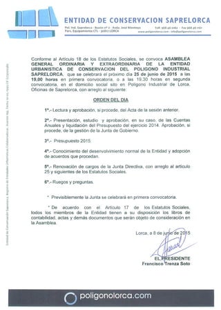 Convocatoria asamblea general 25.06.2015