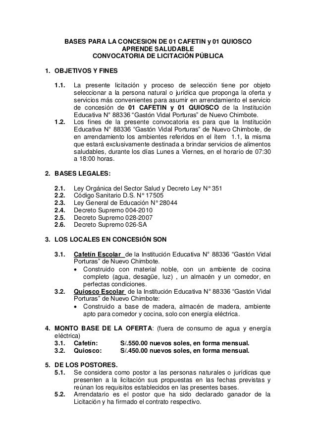 Convocatoria de licitación quiosco cafetin