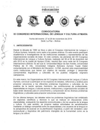 Convocatoria ix congreso internacional de lengua y cultura aymara