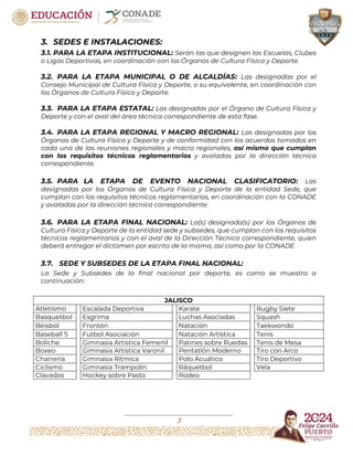 __________________________________
3
3. SEDES E INSTALACIONES:
3.1. PARA LA ETAPA INSTITUCIONAL: Serán las que designen la...