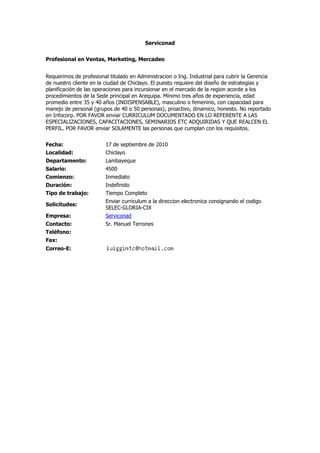 Convocatorias de personal (17 set-10)