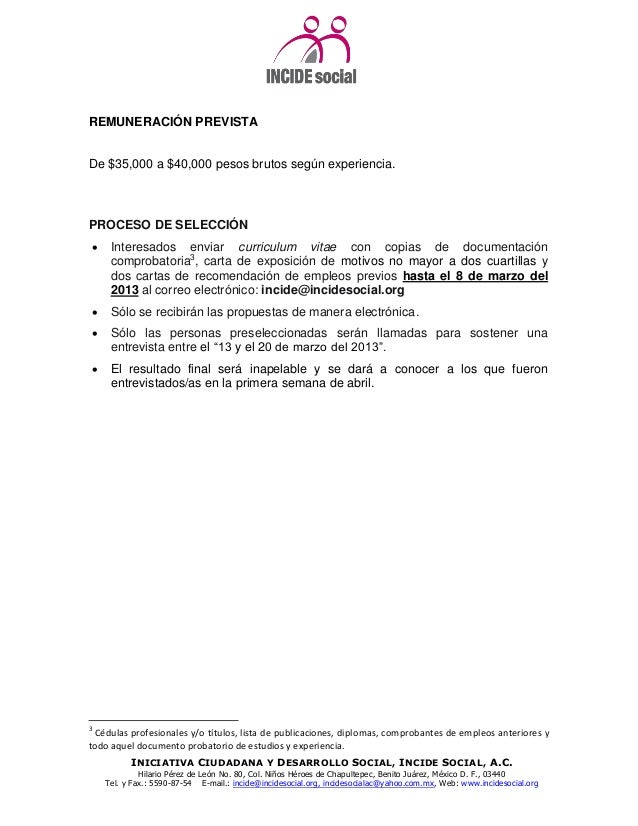 Convocatoria vacante Direccion Ejecutiva INCIDE Social