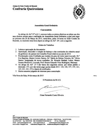 Convocatória assembleia geral março 2015