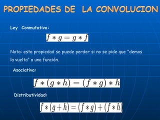Ley  Conmutativa:  Nota: esta propiedad se puede perder si no se pide que "demos la vuelta" a una función.  Asociativa: Distributividad: 