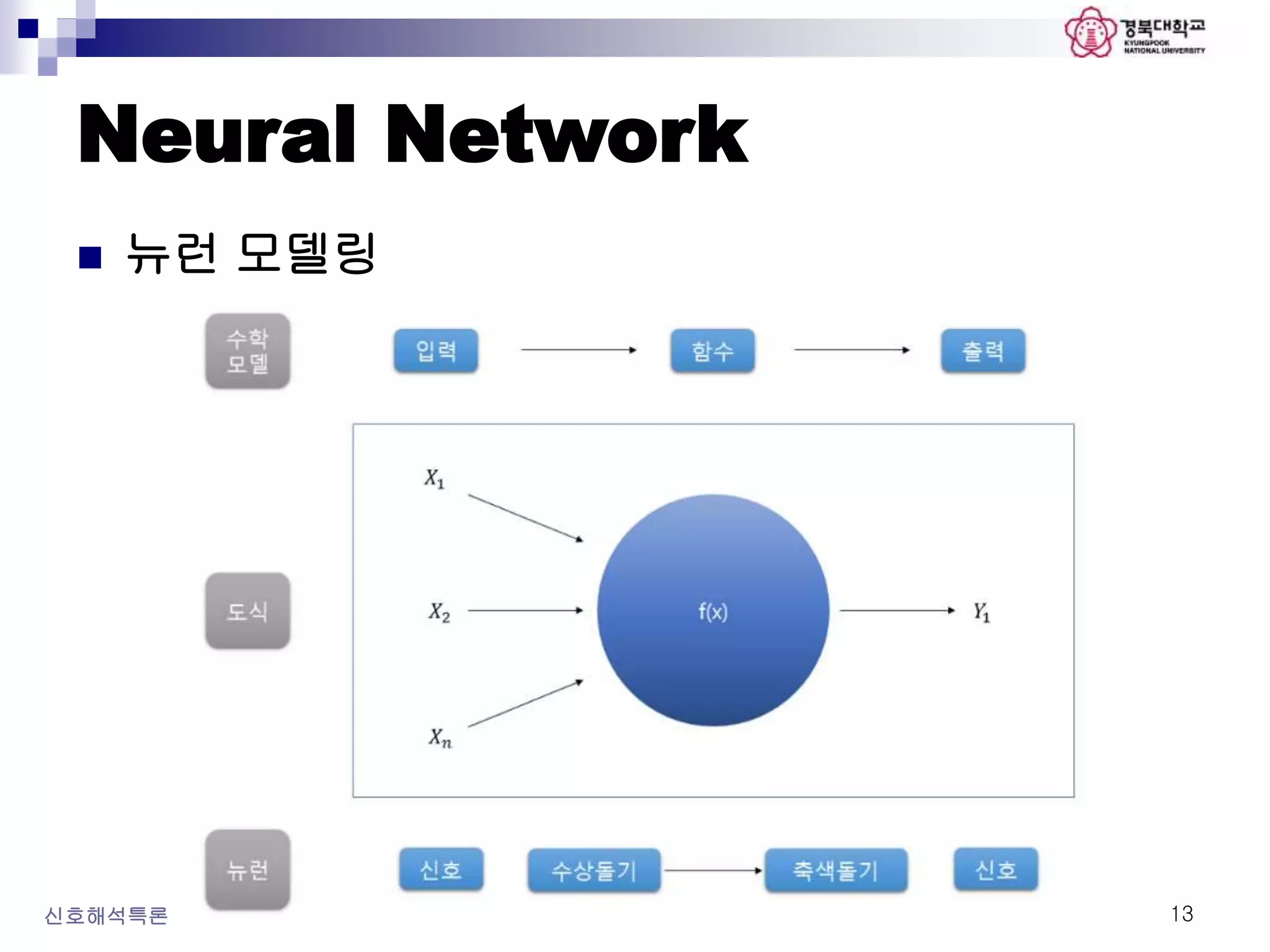 Neural Network
 뉴런 모델링
신호해석특론 13
 