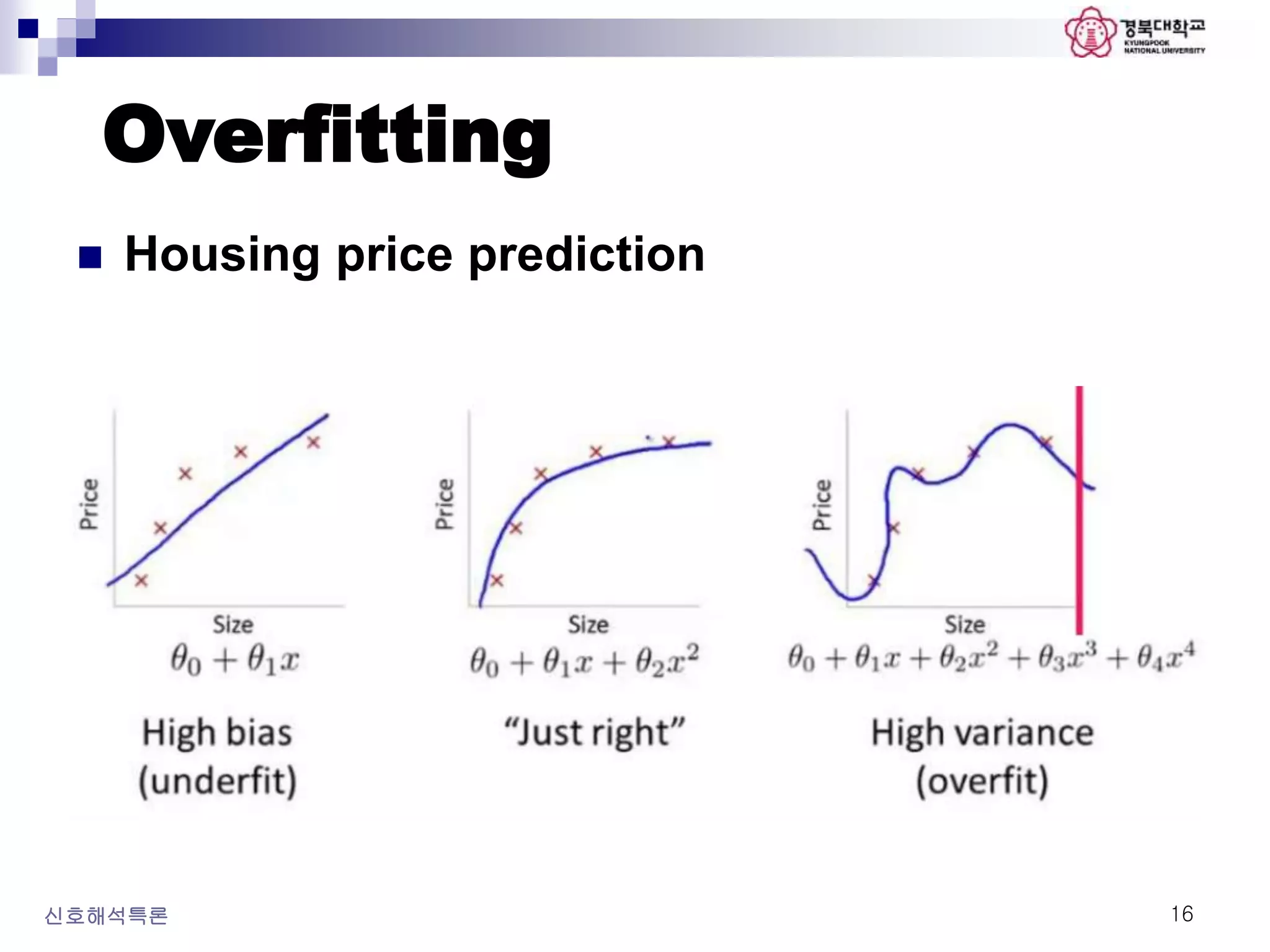 Overfitting
신호해석특론 16
 Housing price prediction
 