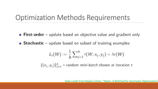 Optimization Methods Requirements
Slide credit from Nadav Cohen, “Adam: A Method for Stochastic Optimization”
 