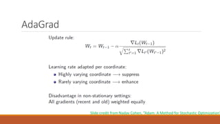 AdaGrad
Slide credit from Nadav Cohen, “Adam: A Method for Stochastic Optimization”
 