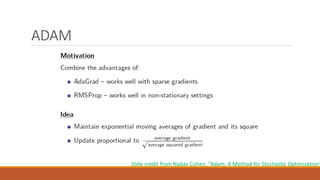 ADAM
Slide credit from Nadav Cohen, “Adam: A Method for Stochastic Optimization”
 