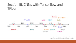 Section III. CNNs with Tensorflow and
TFlearn
Images from Peter Goldsborough, A Tour of Tensorflow
 