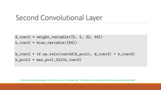 Second Convolutional Layer
Tensorflow Demo Examples, credit from Jesus Fernandez Bes, “Introduction to convolutional Networks using Tensorflow”
 