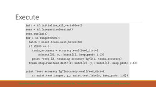 Execute
Tensorflow Demo Examples, credit from Jesus Fernandez Bes, “Introduction to convolutional Networks using Tensorflow”
 