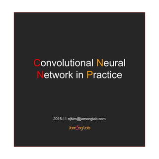 Convolutional Neural
Network in Practice
2016.11 njkim@jamonglab.com
 