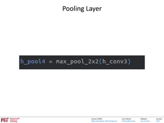 Lex Fridman:
fridman@mit.edu
Website:
cars.mit.edu
January
2017
Course 6.S094:
Deep Learning for Self-Driving Cars
Pooling Layer
 