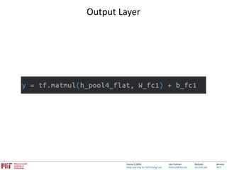 Lex Fridman:
fridman@mit.edu
Website:
cars.mit.edu
January
2017
Course 6.S094:
Deep Learning for Self-Driving Cars
Output Layer
 