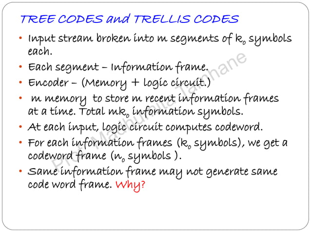 Convolution codes - Coding/Decoding Tree codes and Trellis codes for ...