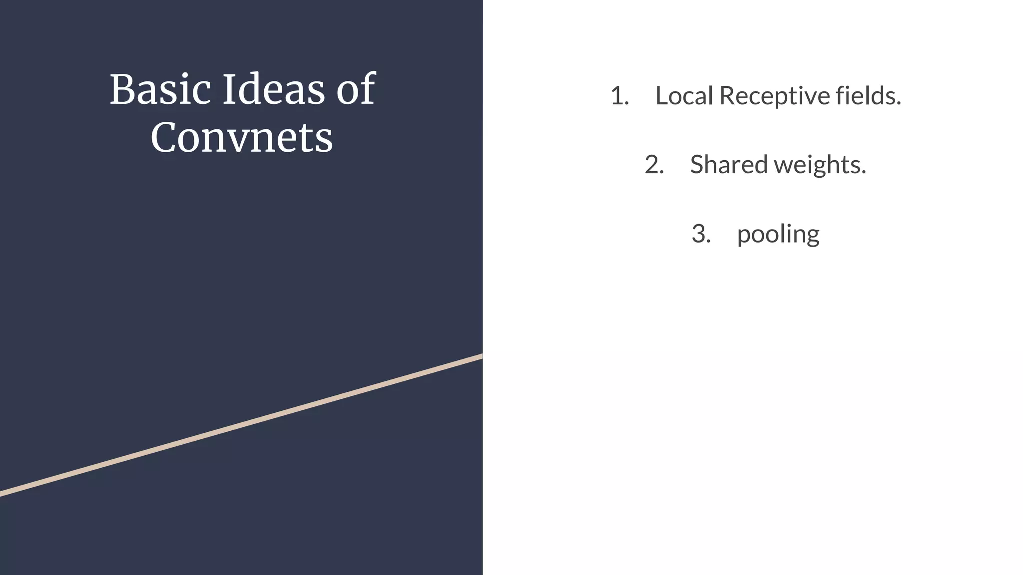 Basic Ideas of
Convnets
1. Local Receptive fields.
2. Shared weights.
3. pooling
 