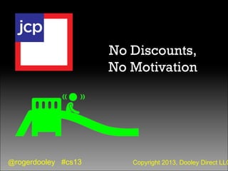 @rogerdooley #cs13 Copyright 2013, Dooley Direct LLC
No Discounts,
No Motivation
 
