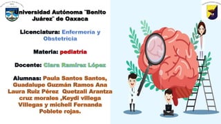 Universidad Autónoma ¨Benito
Juárez¨ de Oaxaca
Licenciatura:
Materia: pediatría
Docente:
Alumnas:
 