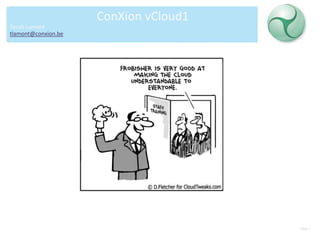 ConXion vCloud1
Terah Lamont
tlamont@conxion.be

Slide 1

 