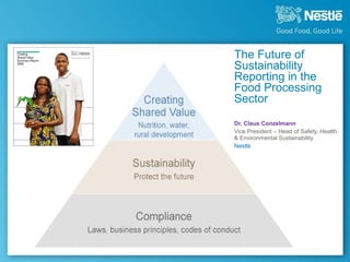 The Future of Sustainability Reporting in the Food Processing Sector Dr. Claus Conzelmann Vice President – Head of Safety, Health & Environmental Sustainability  Nestlé 