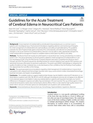 Guidelines for Acute Treatment of Cerebral Edema in Neurocritical Care ...