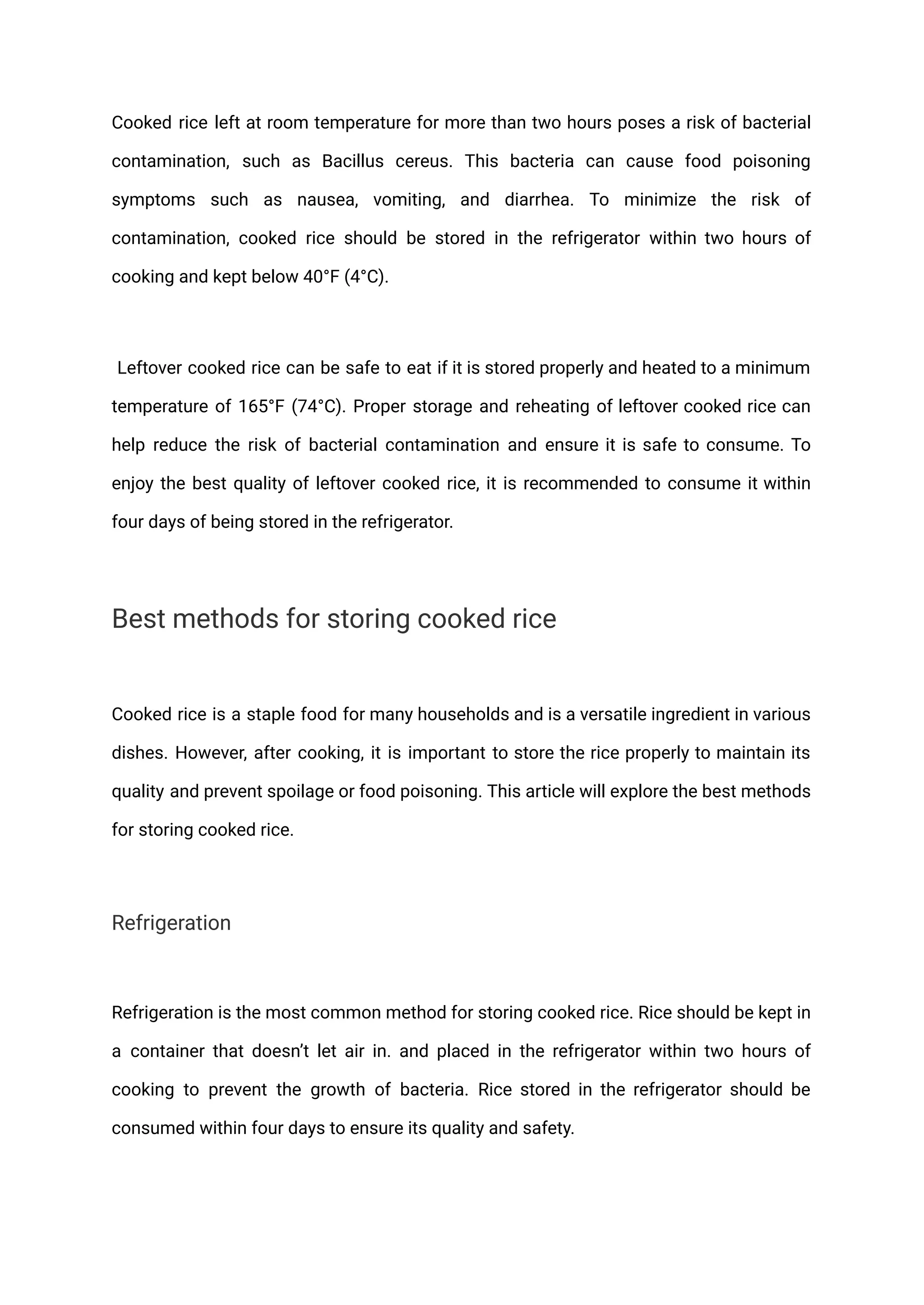 Tips for storing and consuming leftover cook rice | PDF