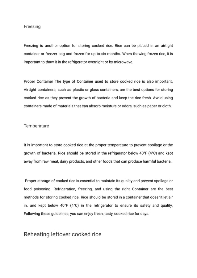 Tips for storing and consuming leftover cook rice | PDF | Gardening ...