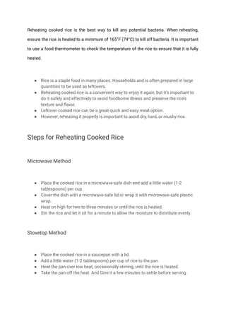 Tips for storing and consuming leftover cook rice | PDF | Gardening ...