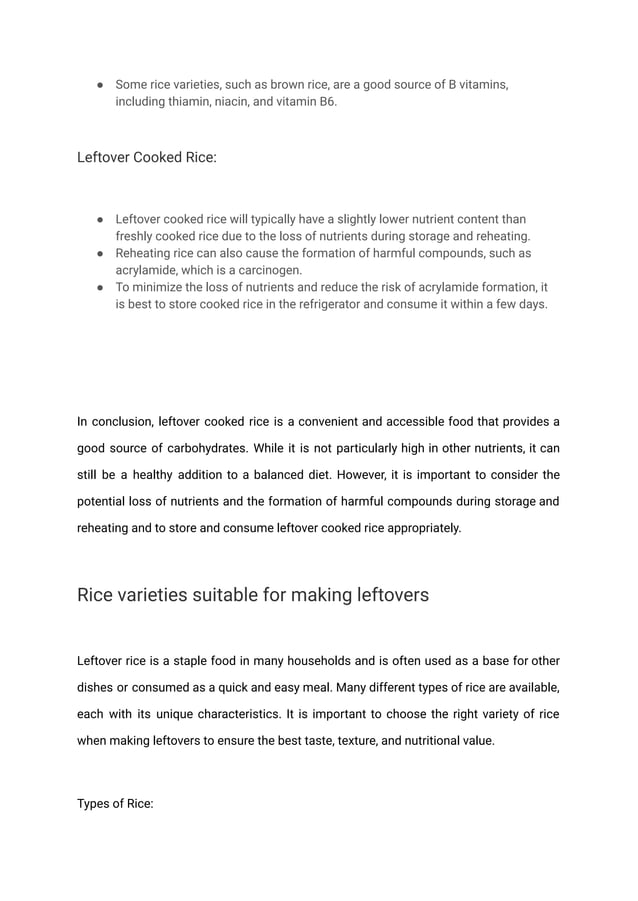 Tips for storing and consuming leftover cook rice | PDF | Gardening ...