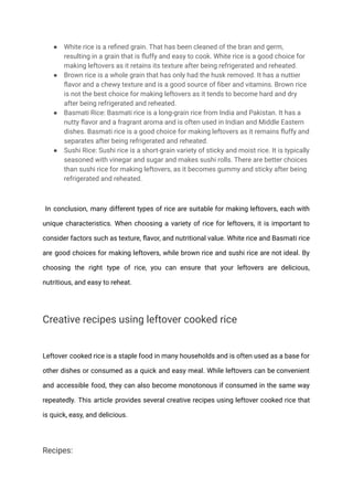 Tips for storing and consuming leftover cook rice | PDF | Gardening ...