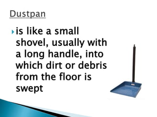 is like a small
shovel, usually with
a long handle, into
which dirt or debris
from the floor is
swept
 