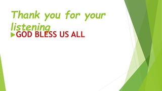 Thank you for your
listening
GOD BLESS US ALL
 