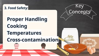 SLIDESMANIA.C
Key
Concepts
3. Food Safety:
• Proper Handling
• Cooking
Temperatures
• Cross-contamination
 