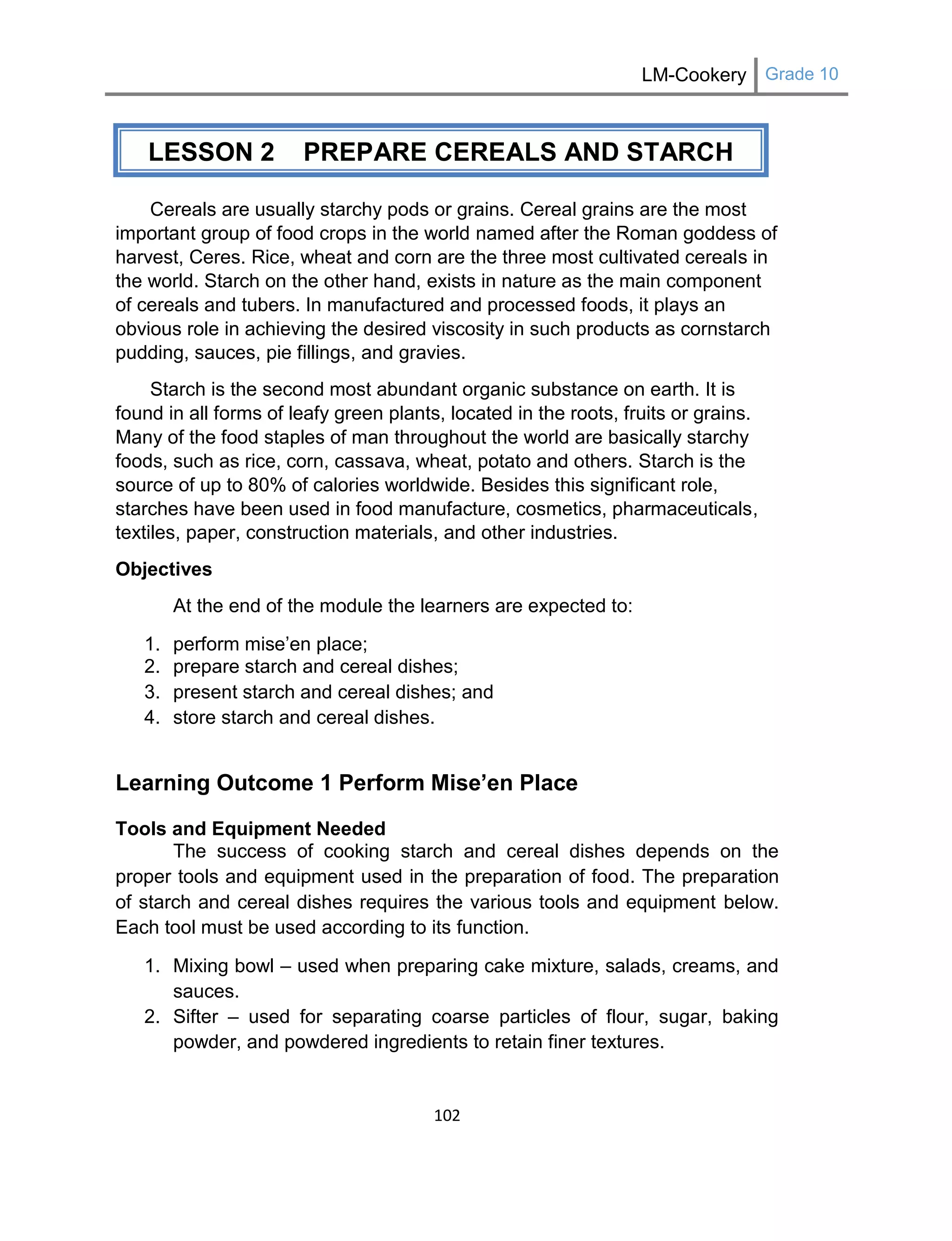 Learning Module Cookery Grade 10 | PDF